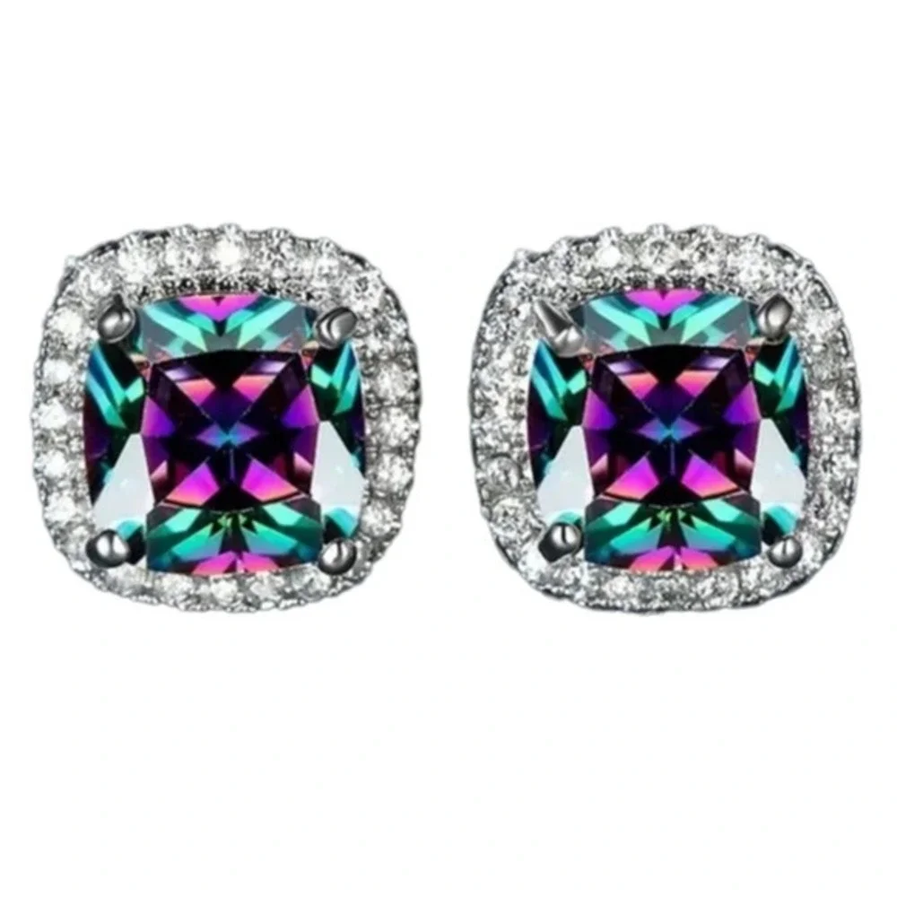 18k‎ Gold Plated Copper Earrings Multicolor Ear Studs